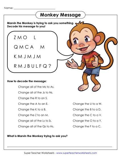 Word Challenges - Monkey Message (Easy) (Printable PDF Worksheet)