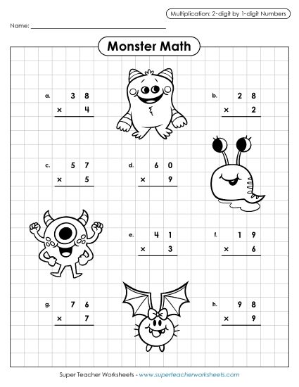 Multiplication - Monster Math Multiplication (Printable PDF Worksheet)