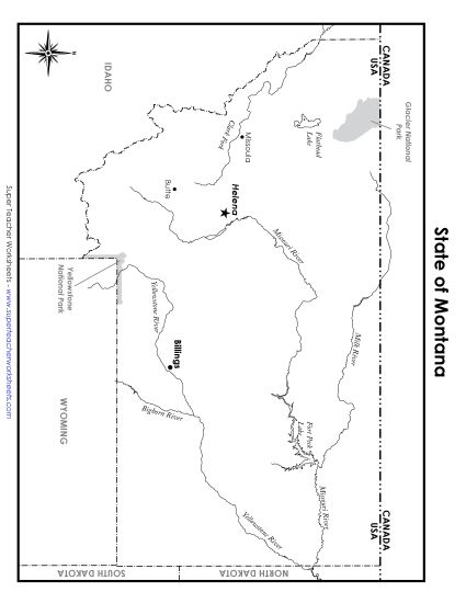 Maps - Montana State Map (Labeled) (Printable PDF Worksheet)