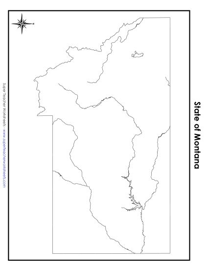 Maps - Montana State Map (No Bordering States) (Printable PDF Worksheet)