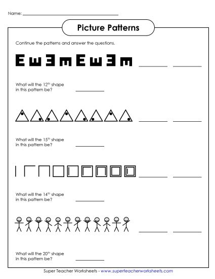 Intermediate (2-3) - More Intermediate Picture Patterns (Printable PDF Worksheet)