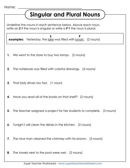 Singular & Plural Nouns - More Singular and Plural Nouns (Printable PDF Worksheet)