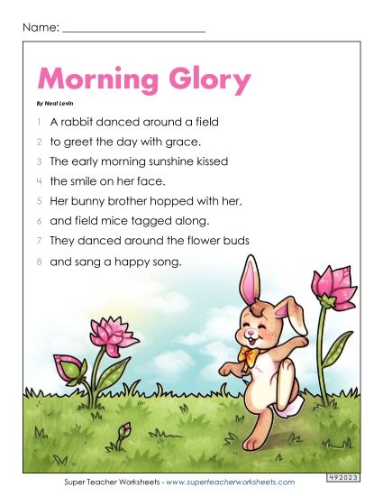 3rd Grade Poems - Morning Glory (Printable PDF Worksheet)
