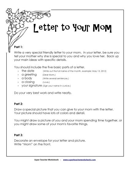 Make Gifts For Moms - Mother's Day Letter to Mom (Printable PDF Worksheet)