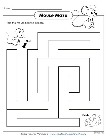 Easy - Mouse and Cheese Maze - Easy (Printable PDF Worksheet)