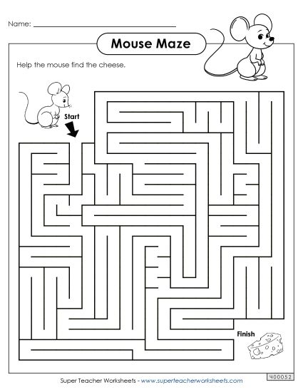 Hard - Mouse and Cheese Maze - Harder (Printable PDF Worksheet)