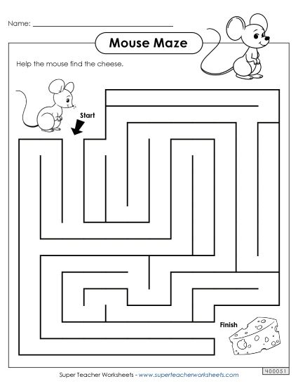 Medium - Mouse and Cheese Maze - Medium (Printable PDF Worksheet)