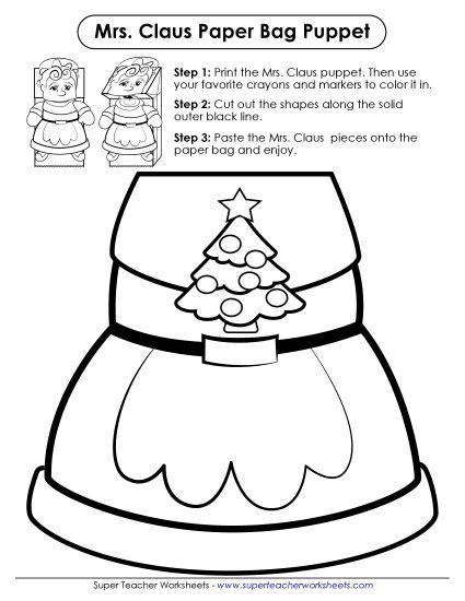 Paper Bag Puppets - Mrs. Claus Paper Bag Puppet (Printable PDF Worksheet)