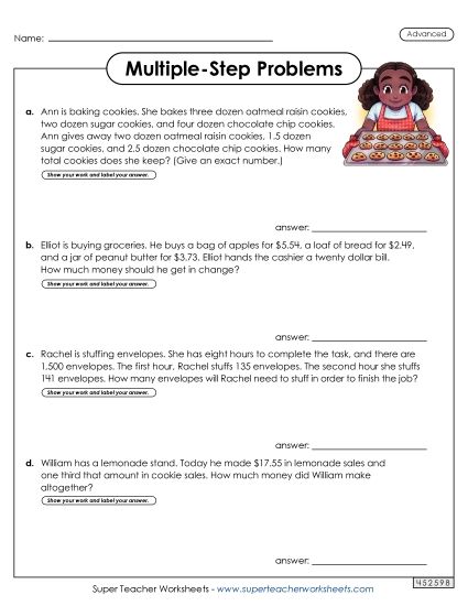 Advanced (Grades 4 - 5) - Multiple Step, Advanced #3 (Printable PDF Worksheet)