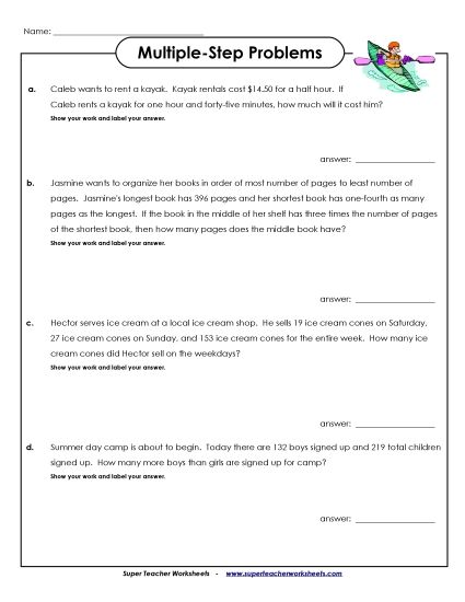 Advanced (Grades 4 - 5) - Multiple Step, Advanced #4 (Printable PDF Worksheet)