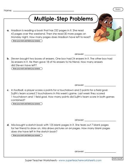 Basic (Grades 2 - 3) - Multiple Step, Basic #3 (Printable PDF Worksheet)
