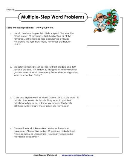 Basic (Grades 2 - 3) - Multiple Step, Basic #4 (Printable PDF Worksheet)