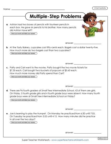 Intermediate (Grades 3 - 4) - Multiple Step, Intermediate #1 (Printable PDF Worksheet)