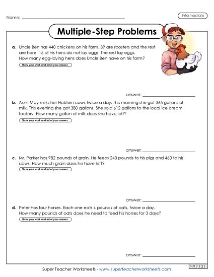 Intermediate (Grades 3 - 4) - Multiple Step, Intermediate #2 (Printable PDF Worksheet)