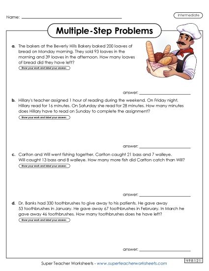 Intermediate (Grades 3 - 4) - Multiple Step, Intermediate #3 (Printable PDF Worksheet)