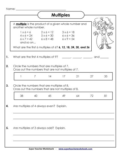 Worksheets - Multiples Worksheet (Printable PDF Worksheet)