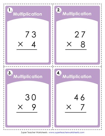 Operations with Whole Numbers - Multiplication: 2-Digit by 1-Digit (Printable PDF Worksheet)