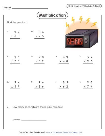 2-Digit Times 2-Digit Worksheets - Multiplication 2-digit by 2-digit (Printable PDF Worksheet)