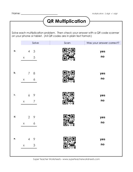 Multiplication - Multiplication (2-Digits x 1-Digit) (Printable PDF Worksheet)