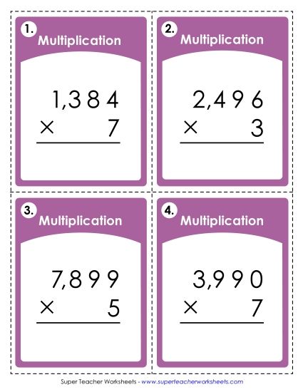 Operations with Whole Numbers - Multiplication: 4-Digit by 1-Digit (Printable PDF Worksheet)
