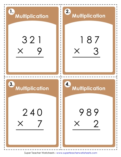 Operations with Whole Numbers - Multiplication Activity: 3-Digit by 1-Digit Numbers (Printable PDF Worksheet)