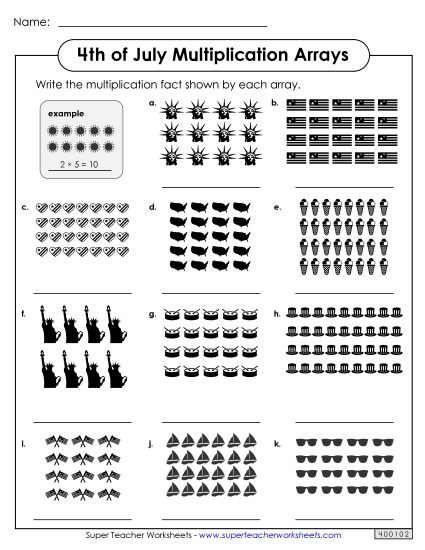 Basic Multiplication - Multiplication Arrays (Printable PDF Worksheet)