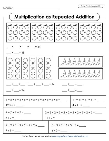 Repeated Addition - Multiplication as Repeated Addition (Printable PDF Worksheet)