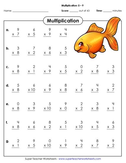 Multiplication Drills - Multiplication Basic Facts 0 - 9 (Printable PDF Worksheet)