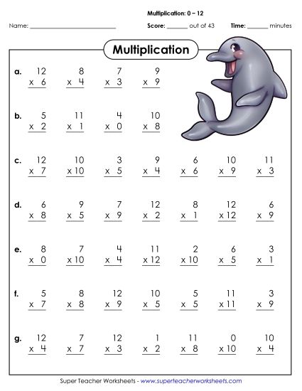 Multiplication Drills - Multiplication Basic Facts #2 Factors 0 through 12 (Printable PDF Worksheet)