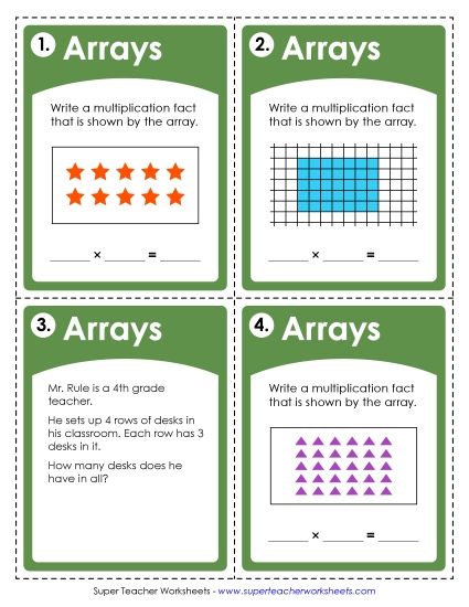 Operations with Whole Numbers - Multiplication: Basic Facts w/ Arrays (Printable PDF Worksheet)