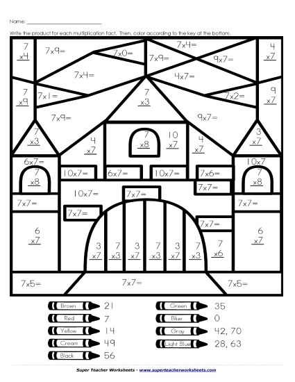 Multiplication - Multiplication: Castle (7s Only) (Printable PDF Worksheet)
