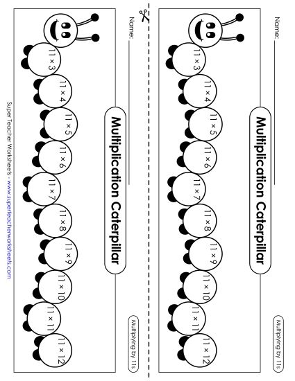 Multiplication by 11s Only - Multiplication Caterpillar: Multiply by 11s (Printable PDF Worksheet)