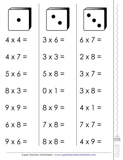 Worksheets and Games - Multiplication Fluency Dice (Printable PDF Worksheet)