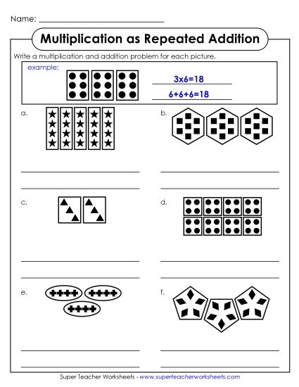 Groups as Repeated Addition - Multiplication Groups As Repeated Addition (Printable PDF Worksheet)