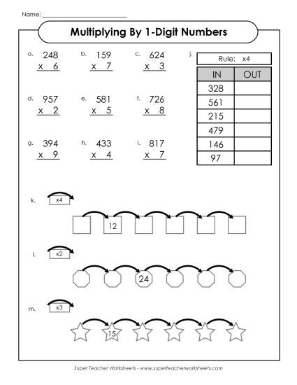 3-Digit Times 1-Digit Printables - Multiplication Mix (Printable PDF Worksheet)