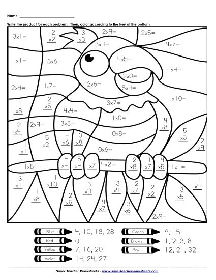 Multiplication - Multiplication: Parrot (0-5) (Printable PDF Worksheet)