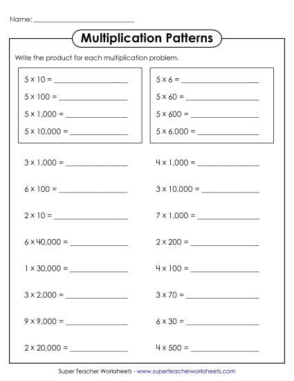 Multiplication Patterns - Multiplication Patterns (Printable PDF Worksheet)