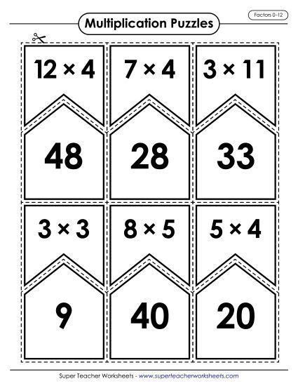 Worksheets, Games, & Task Cards - Multiplication Puzzle Match: 0-12 (Printable PDF Worksheet)