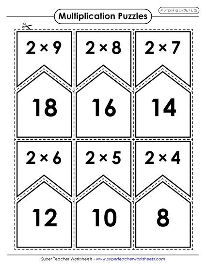 Multiply By 2s Only - Multiplication Puzzle Match (0s, 1s, 2s) (Printable PDF Worksheet)