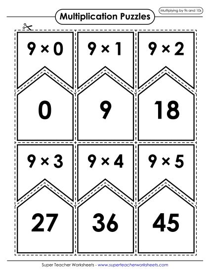 Multiply By 10s Only - Multiplication Puzzle Match Activity (9s and 10s Only) (Printable PDF Worksheet)