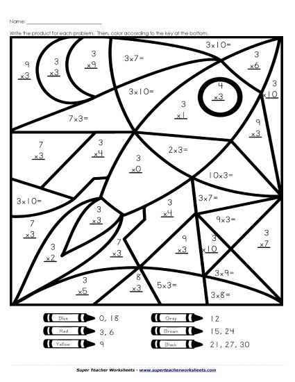 Multiplication - Multiplication: Rocket (3s Only) (Printable PDF Worksheet)
