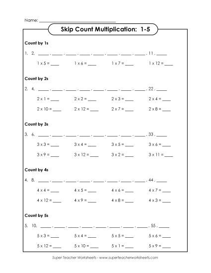 Worksheets and Games - Multiplication Skip Count (0 - 5) (Printable PDF Worksheet)
