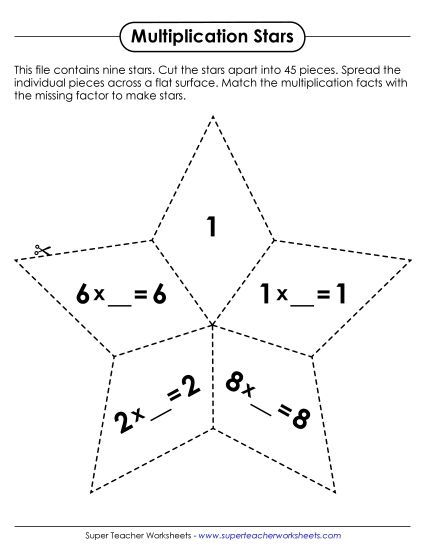 Worksheets and Games - Multiplication Star Puzzles (Printable PDF Worksheet)