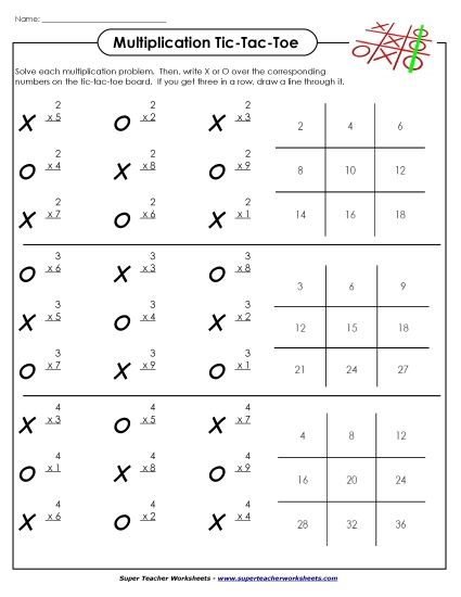 Worksheets, Games, & Task Cards - Multiplication Tic-Tac-Toe Game (Printable PDF Worksheet)
