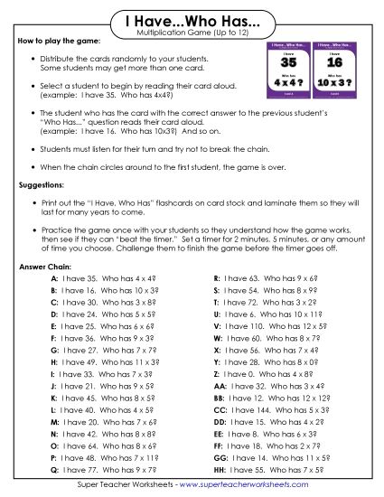 Math - Multiplication (Up to 12s) (Printable PDF Worksheet)