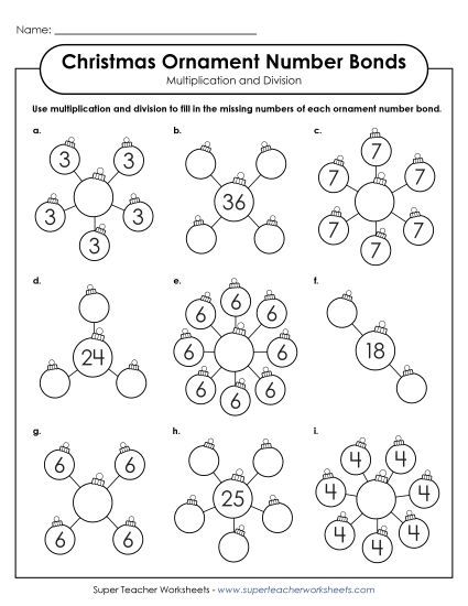 Christmas Multiplication Worksheets - Multiplication/Division Number Bonds (Printable PDF Worksheet)