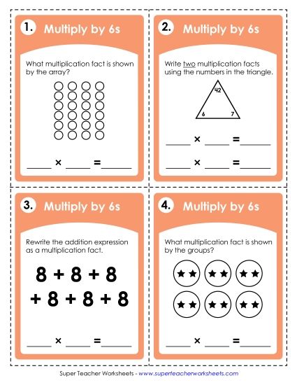 Operations with Whole Numbers - Multiplying by 6s (Printable PDF Worksheet)