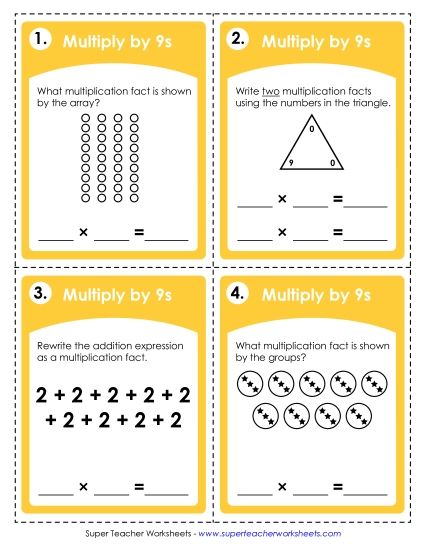 Operations with Whole Numbers - Multiplying by 9s (Printable PDF Worksheet)