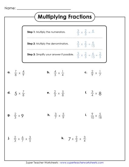 Multiplying Fractions - Multiplying Fractions (Introduction) (Printable PDF Worksheet)