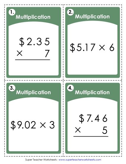 Money - Multiplying Money (Printable PDF Worksheet)